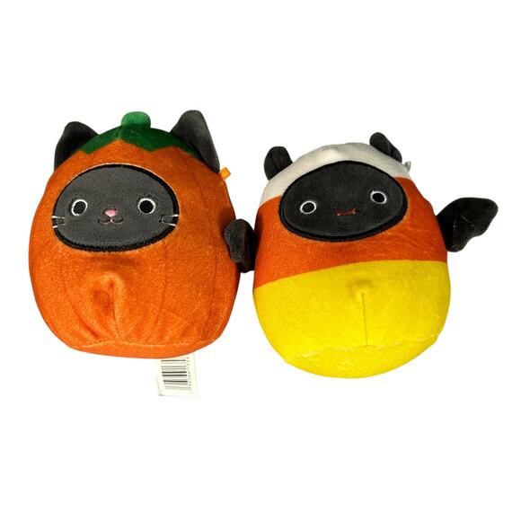 Halloween Squishmallows (2) Mini 5 in Emily The Bat Candy Corn and Cat Pumpkin - Picture 1 of 6